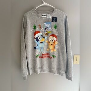 Bluey & Bingo Pullover Christmas Sweater Woman’s SZ XL Grey Fleece Lined Casual